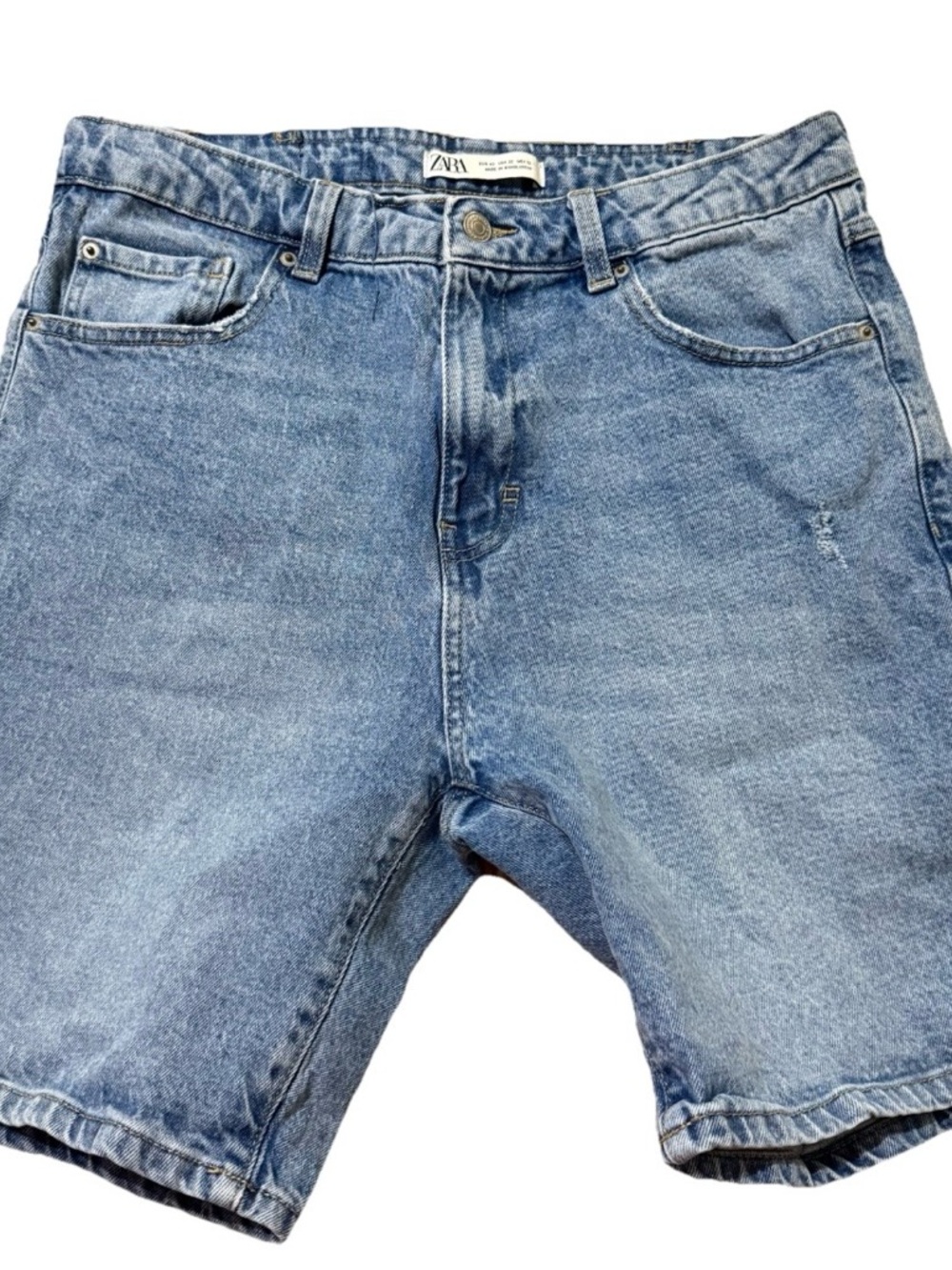 Zara Light Wash Cotton Blend Distressed Dad Jean Denim Shorts Jorts